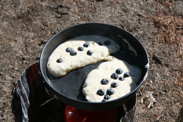 Blueberry pancakes for breakfast with VT maple syrup